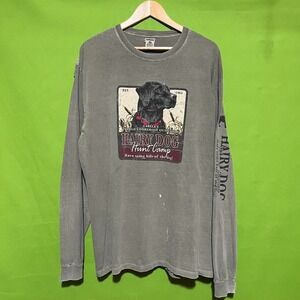 Large Cabela Hairy Dog Hunt‎ Camp Thrashed Long Sleeve Tee